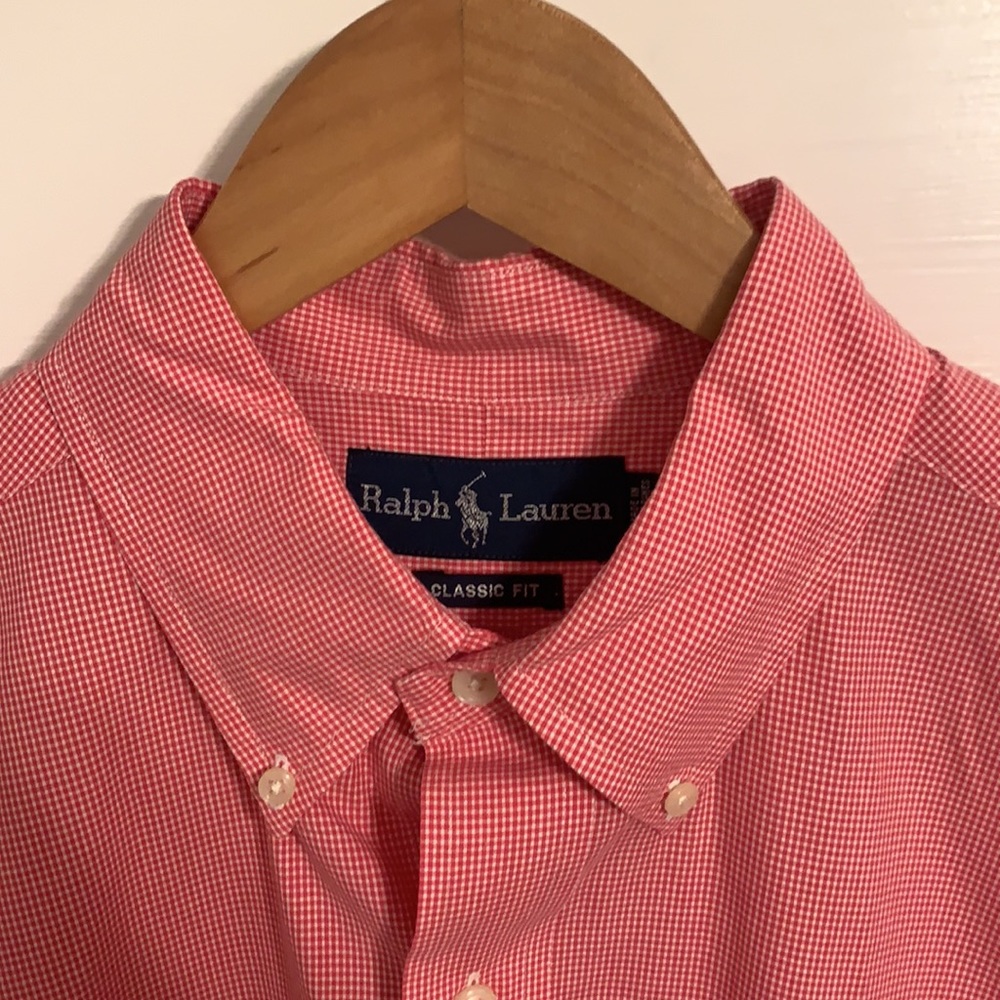 Ralph Lauren short sleeved button down shirt - L - Pink & white gingham